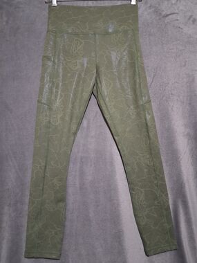 ZYIA Olive Green Maze Light N Tight Size 4 High-Waist Leggings Side Pockets